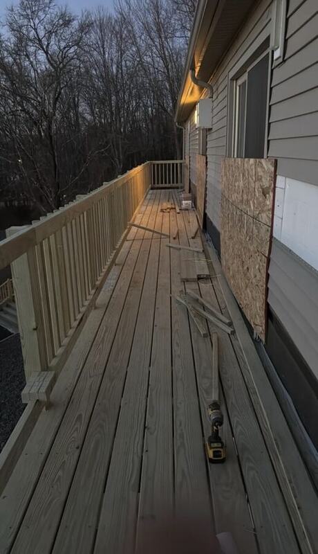 New deck boards and railing installation